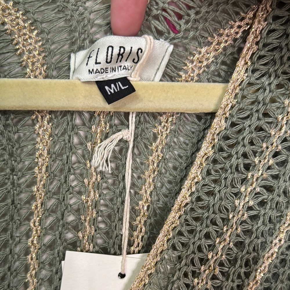 Floris Italian Knit Beach Cover Up Maxi Dress in Olive and Gold NWT - Picture 2 of 6